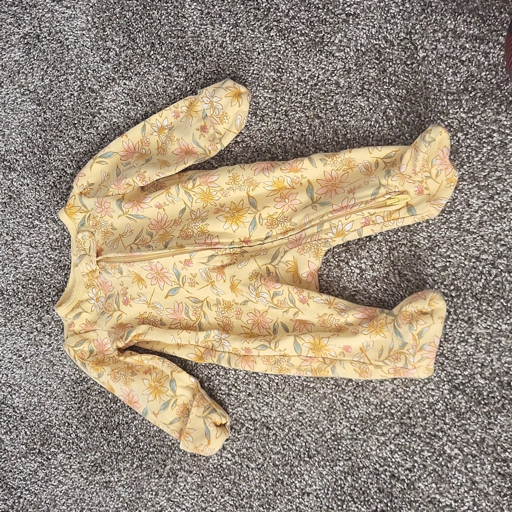 Yellow floral newborn pajamas
